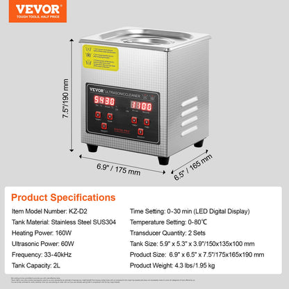 Ultrasonic Cleaner with Digital Timer & Heater, Professional Ultra Sonic Jewelry Cleaner, Stainless Steel Heated Cleaning Machine for Glasses Watch Rings Small Parts Circuit Board (2L) - Image 7