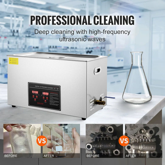 Ultrasonic Cleaner with Digital Timer & Heater, Professional Ultra Sonic Jewelry Cleaner, Stainless Steel Heated Cleaning Machine for Glasses Watch Rings Small Parts Circuit Board (30L) - Image 2