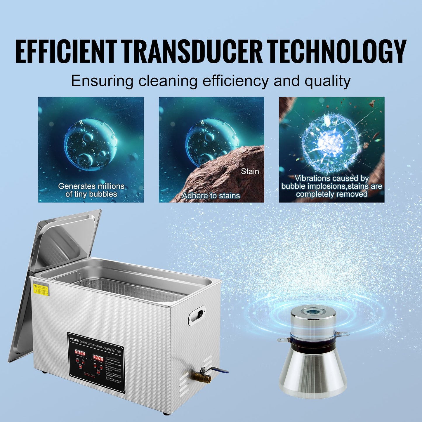 Ultrasonic Cleaner with Digital Timer & Heater, Professional Ultra Sonic Jewelry Cleaner, Stainless Steel Heated Cleaning Machine for Glasses Watch Rings Small Parts Circuit Board (30L) - Image 3