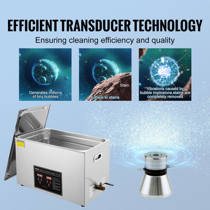 Ultrasonic Cleaner with Digital Timer & Heater, Professional Ultra Sonic Jewelry Cleaner, Stainless Steel Heated Cleaning Machine for Glasses Watch Rings Small Parts Circuit Board (30L) - Image 3