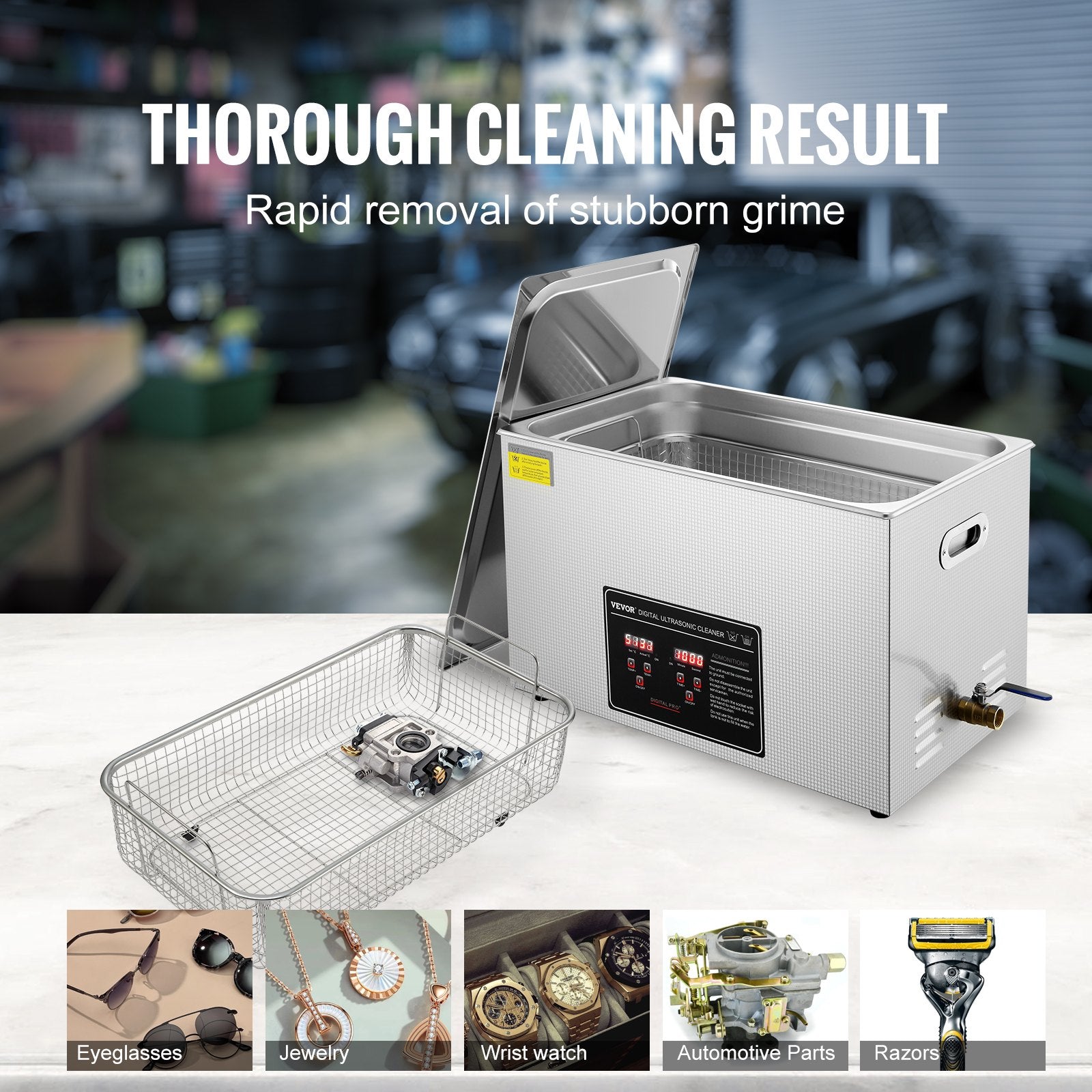 Ultrasonic Cleaner with Digital Timer & Heater, Professional Ultra Sonic Jewelry Cleaner, Stainless Steel Heated Cleaning Machine for Glasses Watch Rings Small Parts Circuit Board (30L) - Image 5