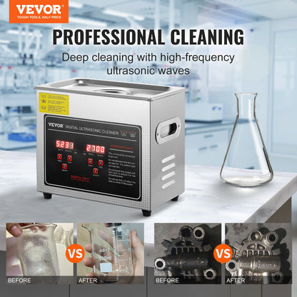 Ultrasonic Cleaner with Digital Timer & Heater, Professional Ultra Sonic Jewelry Cleaner, Stainless Steel Heated Cleaning Machine for Glasses Watch Rings Small Parts Circuit Board (3L) - Image 2