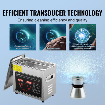 Ultrasonic Cleaner with Digital Timer & Heater, Professional Ultra Sonic Jewelry Cleaner, Stainless Steel Heated Cleaning Machine for Glasses Watch Rings Small Parts Circuit Board (3L) - Image 3