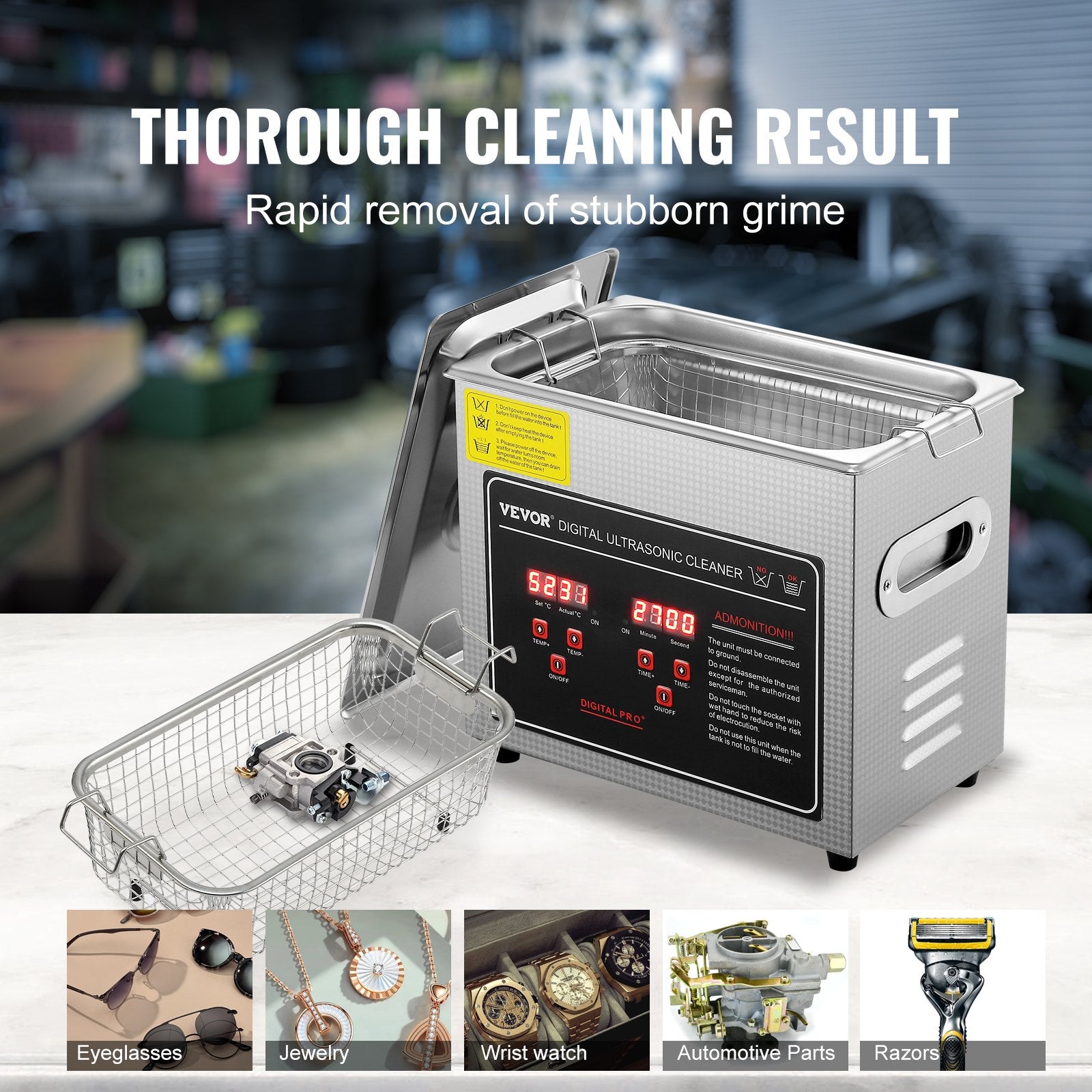 Ultrasonic Cleaner with Digital Timer & Heater, Professional Ultra Sonic Jewelry Cleaner, Stainless Steel Heated Cleaning Machine for Glasses Watch Rings Small Parts Circuit Board (3L) - Image 5