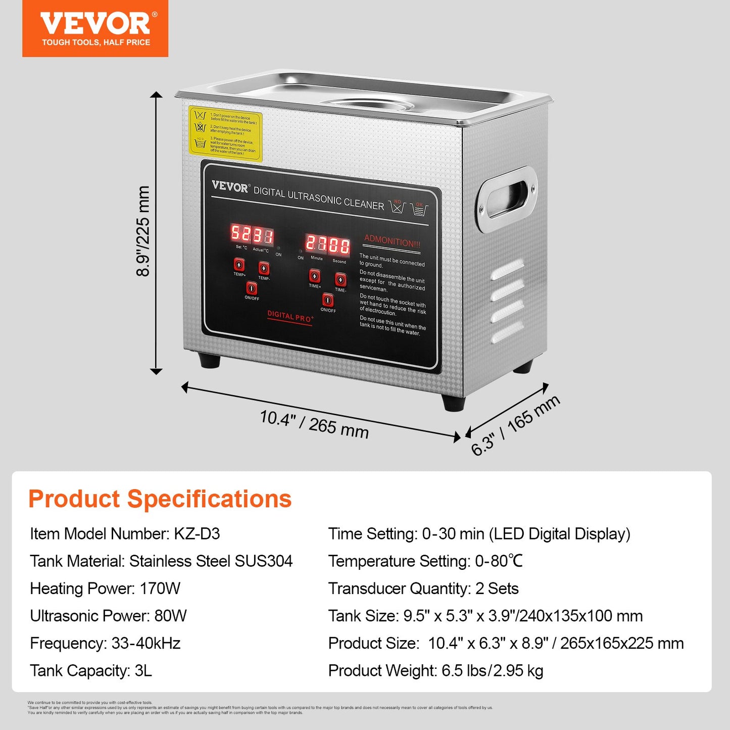 Ultrasonic Cleaner with Digital Timer & Heater, Professional Ultra Sonic Jewelry Cleaner, Stainless Steel Heated Cleaning Machine for Glasses Watch Rings Small Parts Circuit Board (3L) - Image 7
