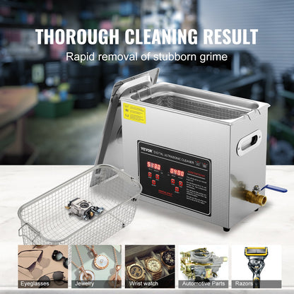 Ultrasonic Cleaner with Digital Timer & Heater, Professional Ultra Sonic Jewelry Cleaner, Stainless Steel Heated Cleaning Machine for Glasses Watch Rings Small Parts Circuit Board (6L) - Image 5