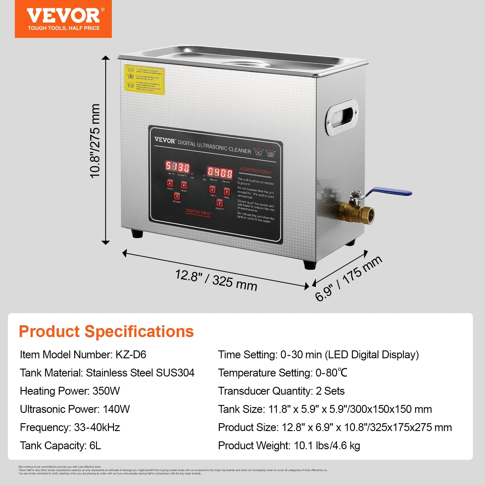 Ultrasonic Cleaner with Digital Timer & Heater, Professional Ultra Sonic Jewelry Cleaner, Stainless Steel Heated Cleaning Machine for Glasses Watch Rings Small Parts Circuit Board (6L) - Image 7