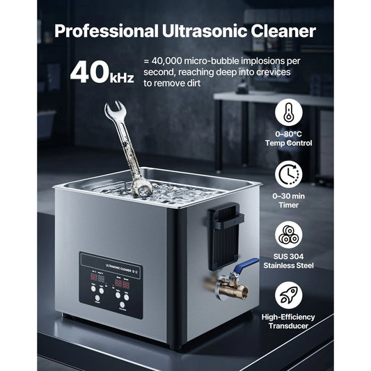 15L Ultrasonic Cleaner, Professional Ultrasonic Cleaner Machine with Cleaning Basket & Digital Display, 240W Stainless Steel 40kHz Industrial Cleaning Machine for Parts, Carburetors, Instruments - Image 2