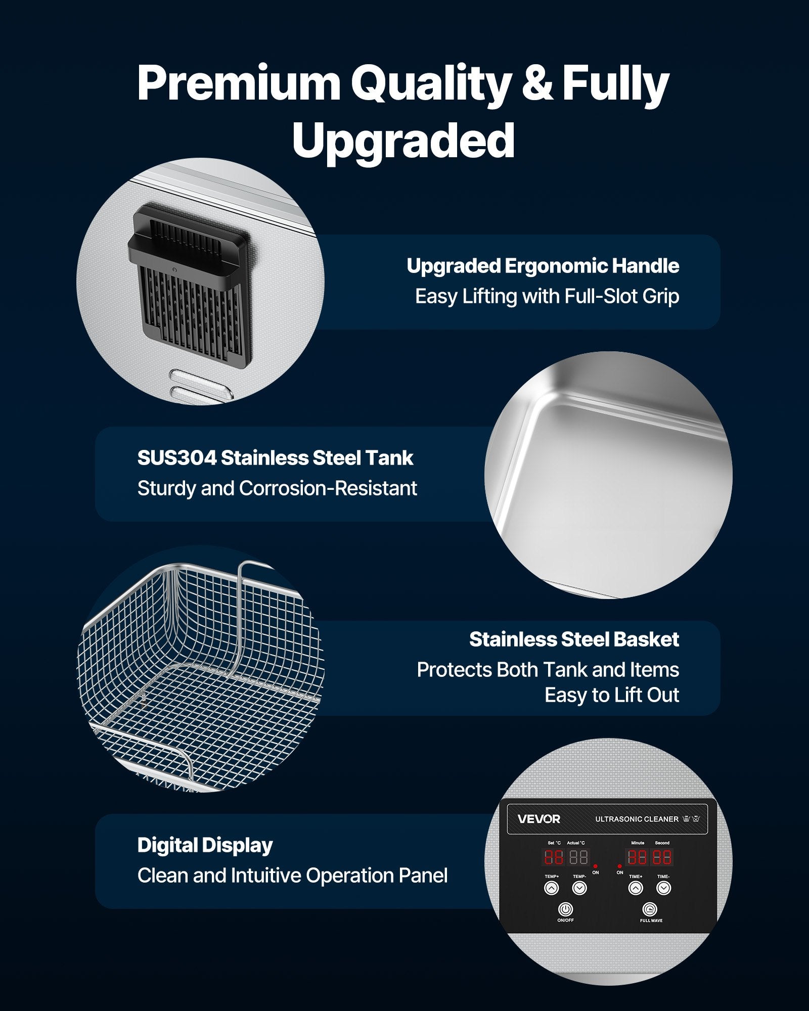 15L Ultrasonic Cleaner, Professional Ultrasonic Cleaner Machine with Cleaning Basket & Digital Display, 240W Stainless Steel 40kHz Industrial Cleaning Machine for Parts, Carburetors, Instruments - Image 5