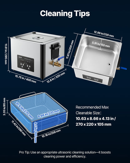 15L Ultrasonic Cleaner, Professional Ultrasonic Cleaner Machine with Cleaning Basket & Digital Display, 240W Stainless Steel 40kHz Industrial Cleaning Machine for Parts, Carburetors, Instruments - Image 7