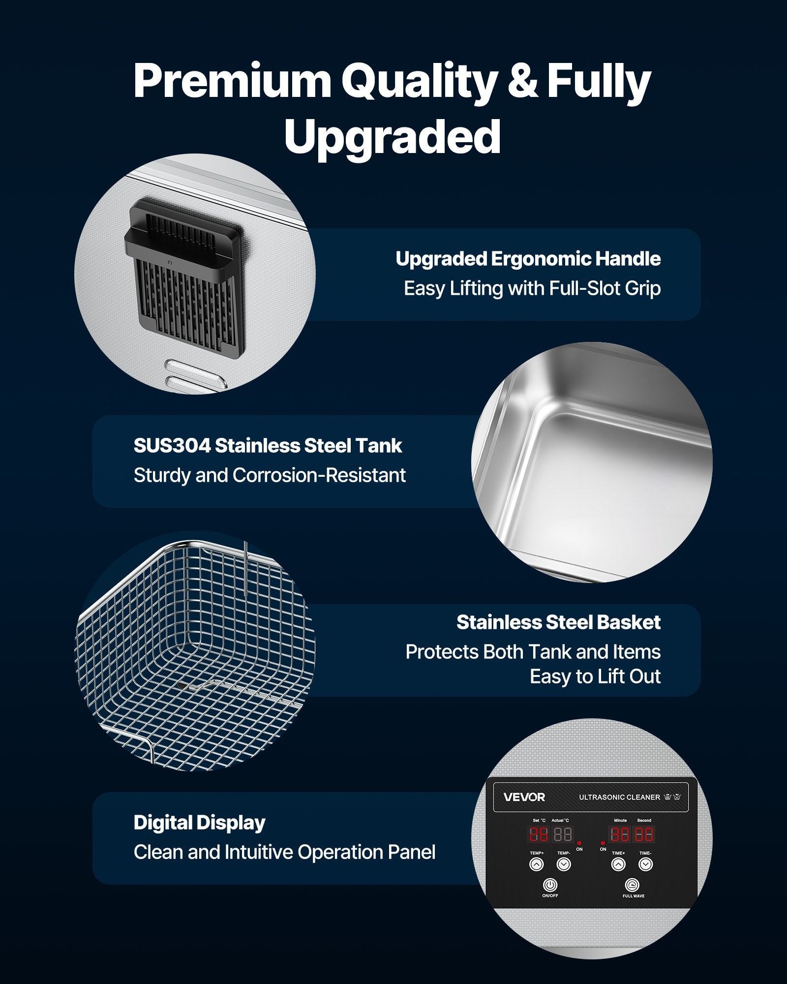 10L Ultrasonic Cleaner, Professional Ultrasonic Cleaner Machine with Cleaning Basket & Digital Display, 180W Stainless Steel 40kHz Cleaning Machine for Watches, Razors, Jewelry, Coins, and More - Image 5