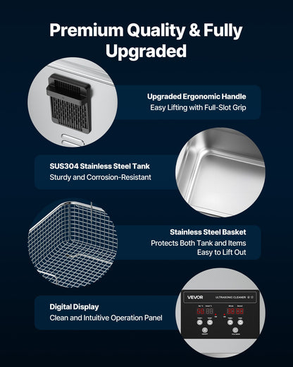 10L Ultrasonic Cleaner, Professional Ultrasonic Cleaner Machine with Cleaning Basket & Digital Display, 180W Stainless Steel 40kHz Cleaning Machine for Watches, Razors, Jewelry, Coins, and More - Image 5