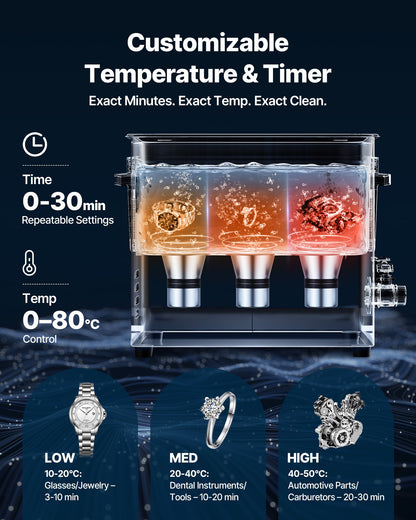 10L Ultrasonic Cleaner, Professional Ultrasonic Cleaner Machine with Cleaning Basket & Digital Display, 180W Stainless Steel 40kHz Cleaning Machine for Watches, Razors, Jewelry, Coins, and More - Image 6