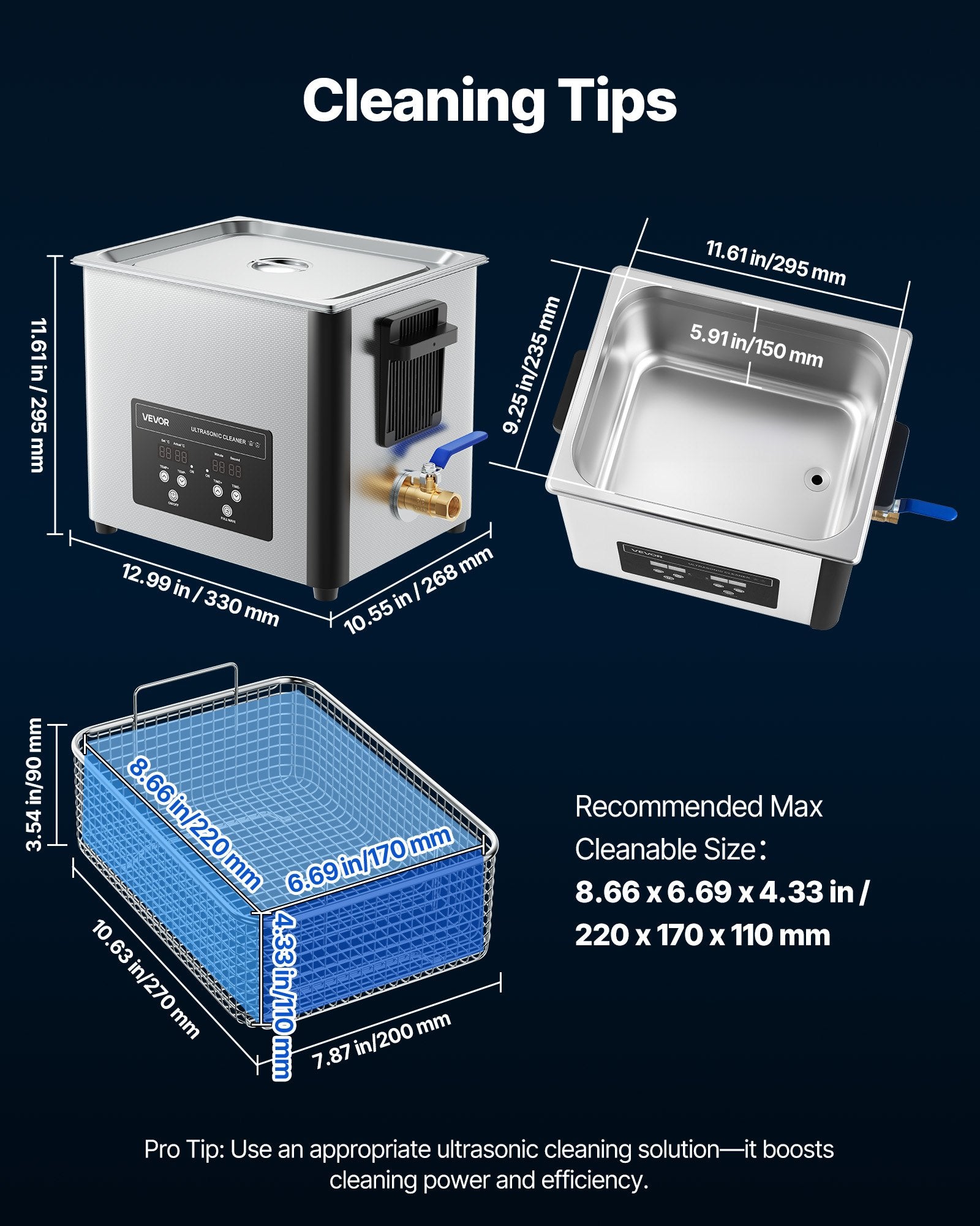 10L Ultrasonic Cleaner, Professional Ultrasonic Cleaner Machine with Cleaning Basket & Digital Display, 180W Stainless Steel 40kHz Cleaning Machine for Watches, Razors, Jewelry, Coins, and More - Image 7