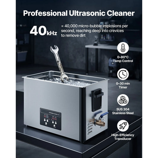 30L Ultrasonic Cleaner, Professional Ultrasonic Cleaner Machine with Cleaning Basket & Digital Display, 480W Stainless Steel 40kHz Industrial Cleaning Machine for Parts, Carburetors, Instruments - Image 2