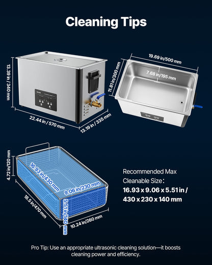 30L Ultrasonic Cleaner, Professional Ultrasonic Cleaner Machine with Cleaning Basket & Digital Display, 480W Stainless Steel 40kHz Industrial Cleaning Machine for Parts, Carburetors, Instruments - Image 7
