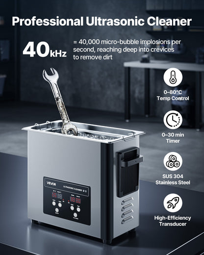 6L Ultrasonic Cleaner, Professional Ultrasonic Cleaner Machine with Cleaning Basket & Digital Display, 120W Stainless Steel 40kHz Cleaning Machine for Watches, Razors, Jewelry, Coins and More - Image 2