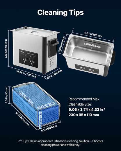 6L Ultrasonic Cleaner, Professional Ultrasonic Cleaner Machine with Cleaning Basket & Digital Display, 120W Stainless Steel 40kHz Cleaning Machine for Watches, Razors, Jewelry, Coins and More - Image 7