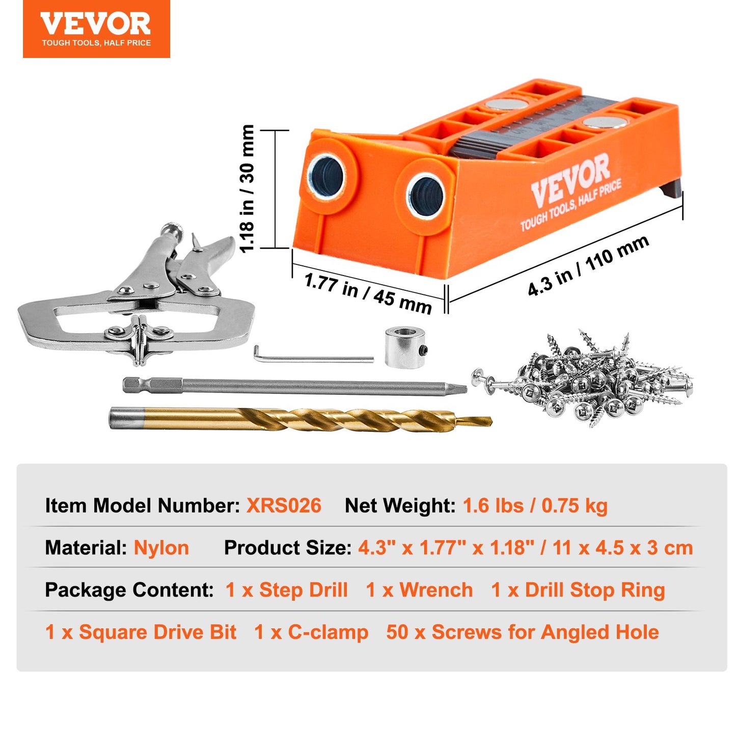 Pocket Hole Jig, 56 Pcs Mini Jig Pocket Hole System with C-clamp, Step Drill, Wrench, Drill Stop Ring, Square Drive Bit, and Screws, for DIY Carpentry Projects - Image 7
