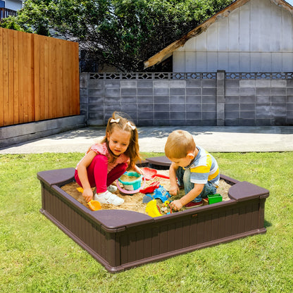 Sandbox with Cover, 48.6x48.6x12.4 in Square Sand Box, HDPE Sand Pit with 4 Corner Seating and Bottom Liner, Kids Sandbox for Outdoor Backyard, Beach, Park, Gift for Boys Girls Ages 3-12, Brown - Image 8