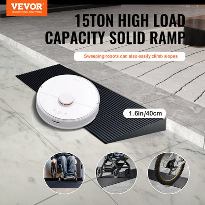 4 cm Rise Cuttable Threshold Ramp for Sweeping Robot, 90 cm Wide Natural Rubber Wheelchair Ramp, Non-Slip Solid Rubber Ramp with Double-Sided Tape for Doorways, Driveways, Bathroom, Smooth Tile - Image 2