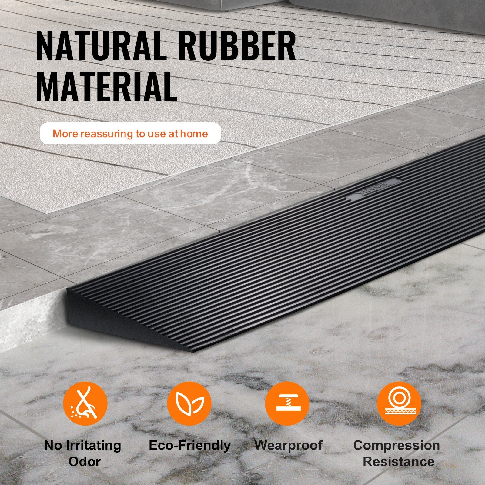 4 cm Rise Cuttable Threshold Ramp for Sweeping Robot, 90 cm Wide Natural Rubber Wheelchair Ramp, Non-Slip Solid Rubber Ramp with Double-Sided Tape for Doorways, Driveways, Bathroom, Smooth Tile - Image 3
