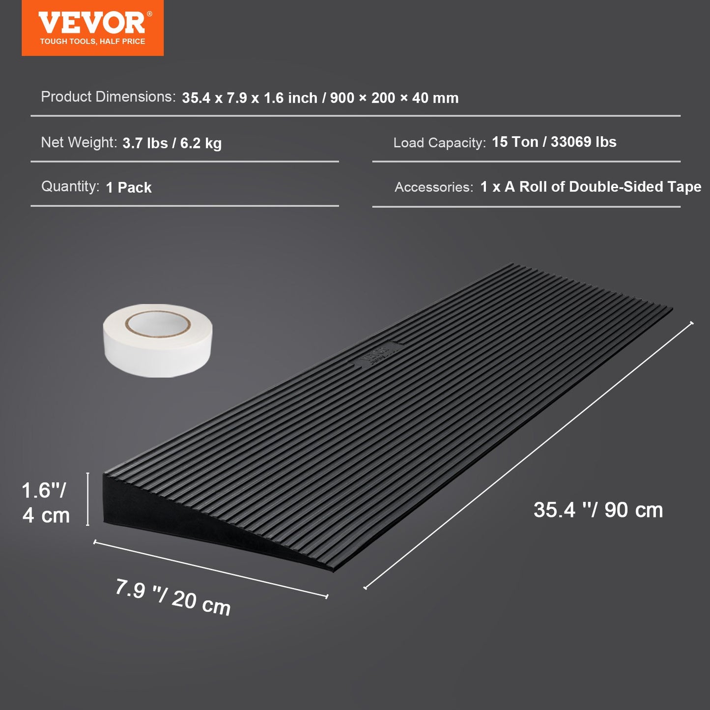 4 cm Rise Cuttable Threshold Ramp for Sweeping Robot, 90 cm Wide Natural Rubber Wheelchair Ramp, Non-Slip Solid Rubber Ramp with Double-Sided Tape for Doorways, Driveways, Bathroom, Smooth Tile - Image 7