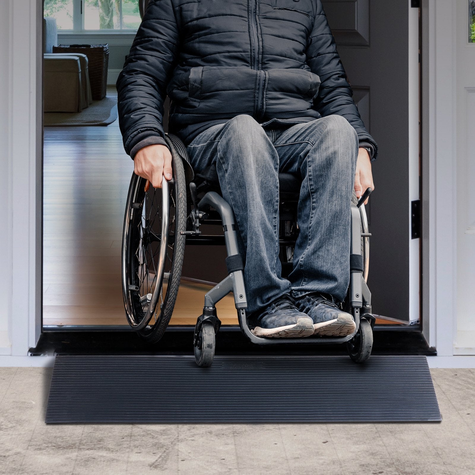 4 cm Rise Cuttable Threshold Ramp for Sweeping Robot, 90 cm Wide Natural Rubber Wheelchair Ramp, Non-Slip Solid Rubber Ramp with Double-Sided Tape for Doorways, Driveways, Bathroom, Smooth Tile - Image 8
