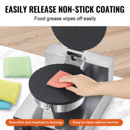 Electric Ice Cream Cone Maker, Commercial 1230W Waffle Cone Machine, Non-Stick Stainless Steel Egg Roll Mold, with Temperature and Time Control, Handle, for Restaurant Bakery Snack Bar Family - Image 4
