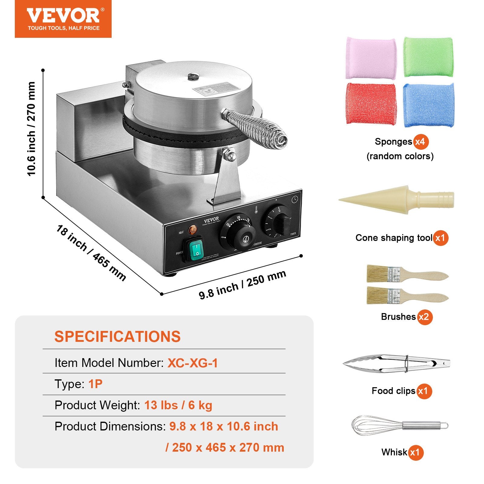Electric Ice Cream Cone Maker, Commercial 1230W Waffle Cone Machine, Non-Stick Stainless Steel Egg Roll Mold, with Temperature and Time Control, Handle, for Restaurant Bakery Snack Bar Family - Image 7
