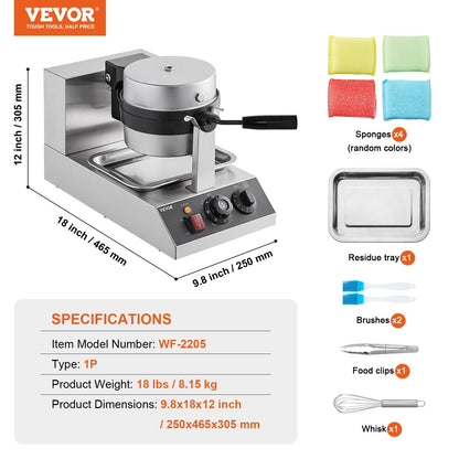 Commercial Waffle Maker, 1300W Round Waffle Baker Machine, Non-Stick Stainless Steel Belgian Waffle Iron, Temperature and Time Control, 180° Rotatable, for Restaurant Bakery Snack Bar Family - Image 7