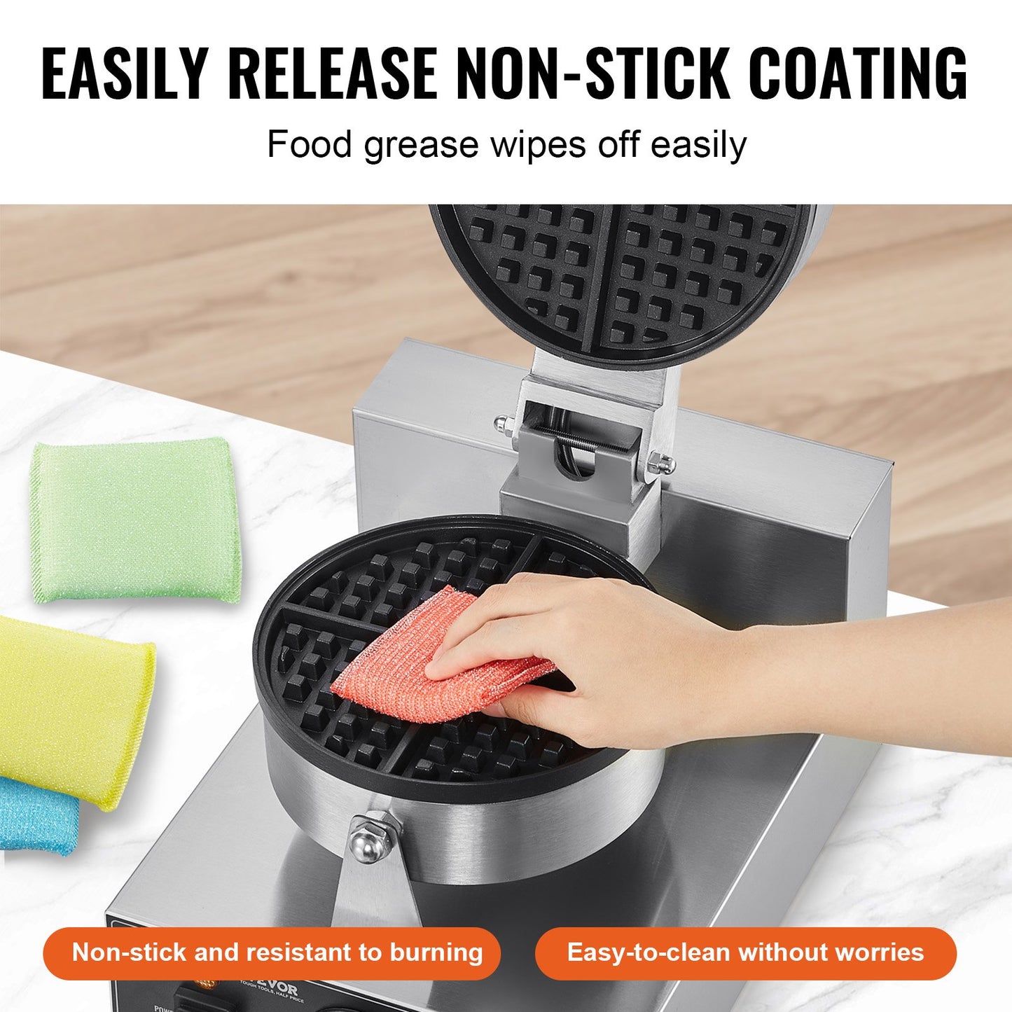 Commercial Waffle Maker, 1230W Round Waffle Baker Machine, Non-Stick Stainless Steel Belgian Waffle Iron with Temperature and Time Control, Handle, for Restaurant Bakery Snack Bar Family - Image 4