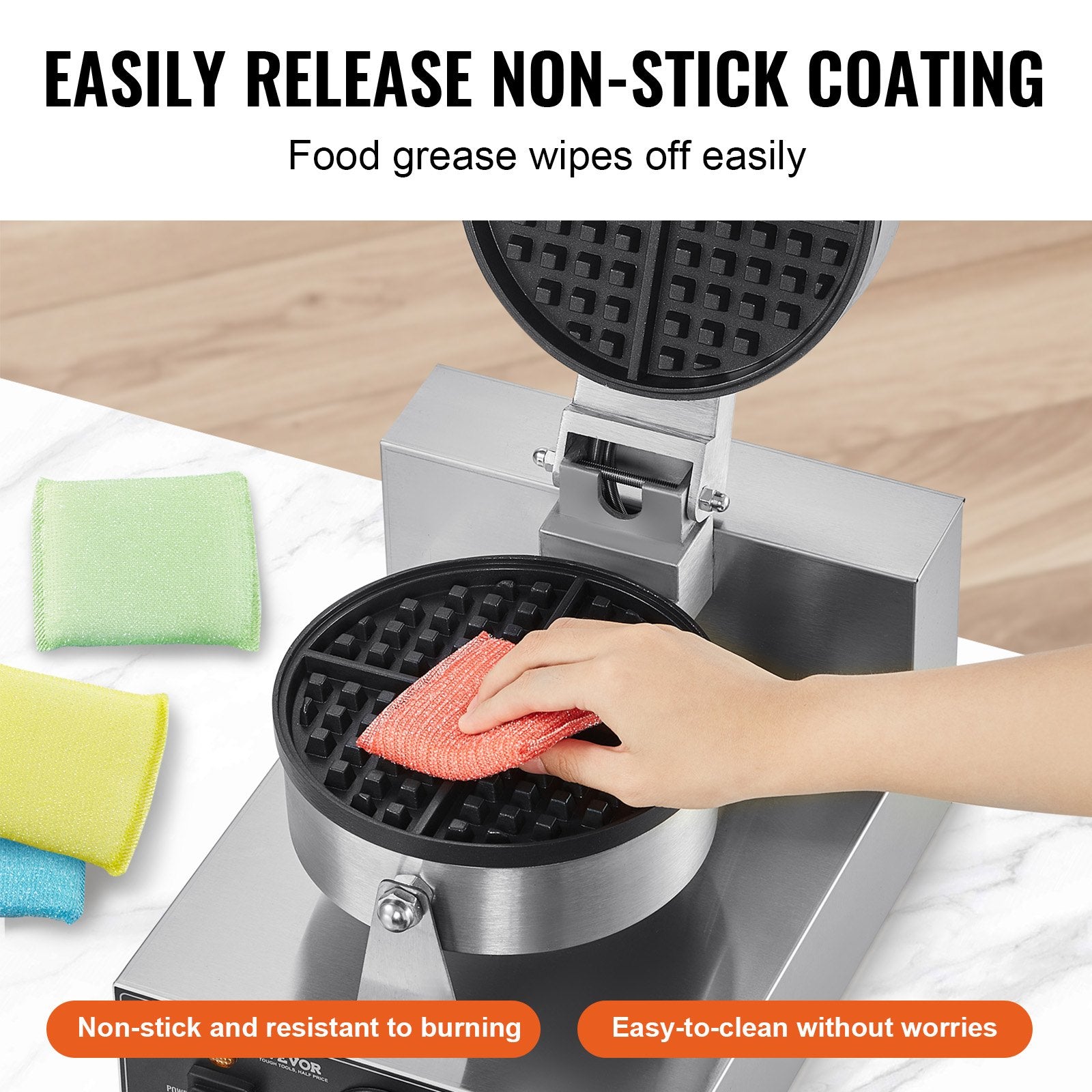 Commercial Waffle Maker, 1230W Round Waffle Baker Machine, Non-Stick Stainless Steel Belgian Waffle Iron with Temperature and Time Control, Handle, for Restaurant Bakery Snack Bar Family - Image 4