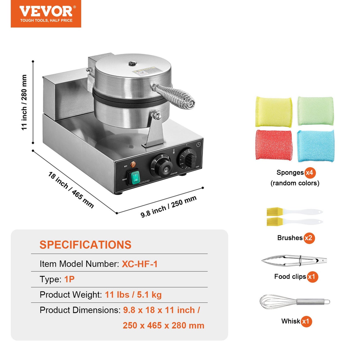 Commercial Waffle Maker, 1230W Round Waffle Baker Machine, Non-Stick Stainless Steel Belgian Waffle Iron with Temperature and Time Control, Handle, for Restaurant Bakery Snack Bar Family - Image 7