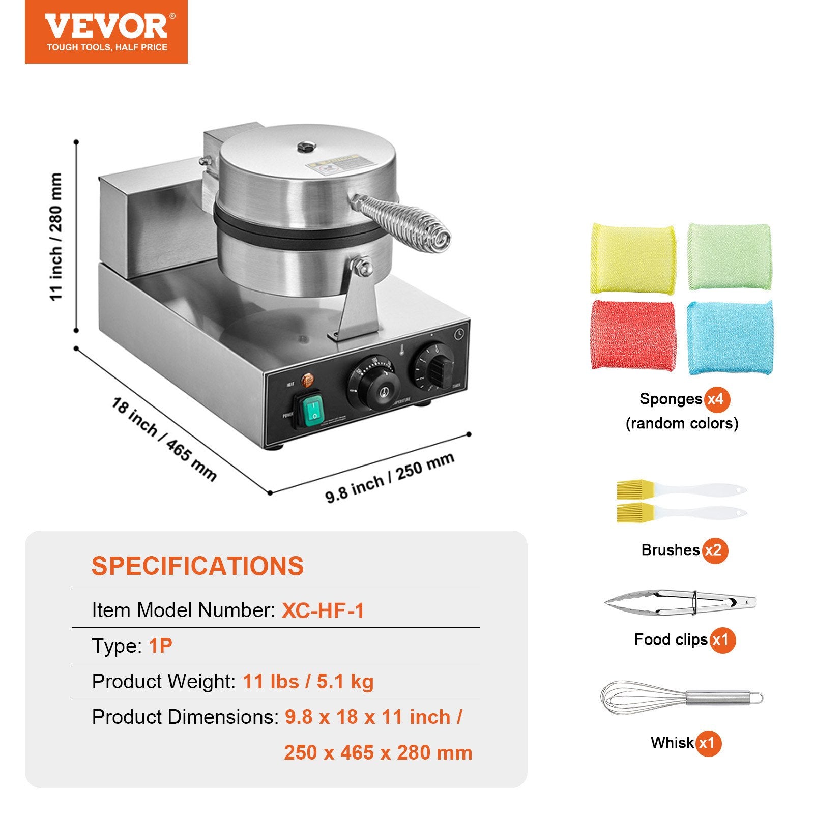 Commercial Waffle Maker, 1230W Round Waffle Baker Machine, Non-Stick Stainless Steel Belgian Waffle Iron with Temperature and Time Control, Handle, for Restaurant Bakery Snack Bar Family - Image 7