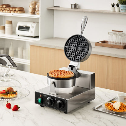 Commercial Waffle Maker, 1230W Round Waffle Baker Machine, Non-Stick Stainless Steel Belgian Waffle Iron with Temperature and Time Control, Handle, for Restaurant Bakery Snack Bar Family - Image 8