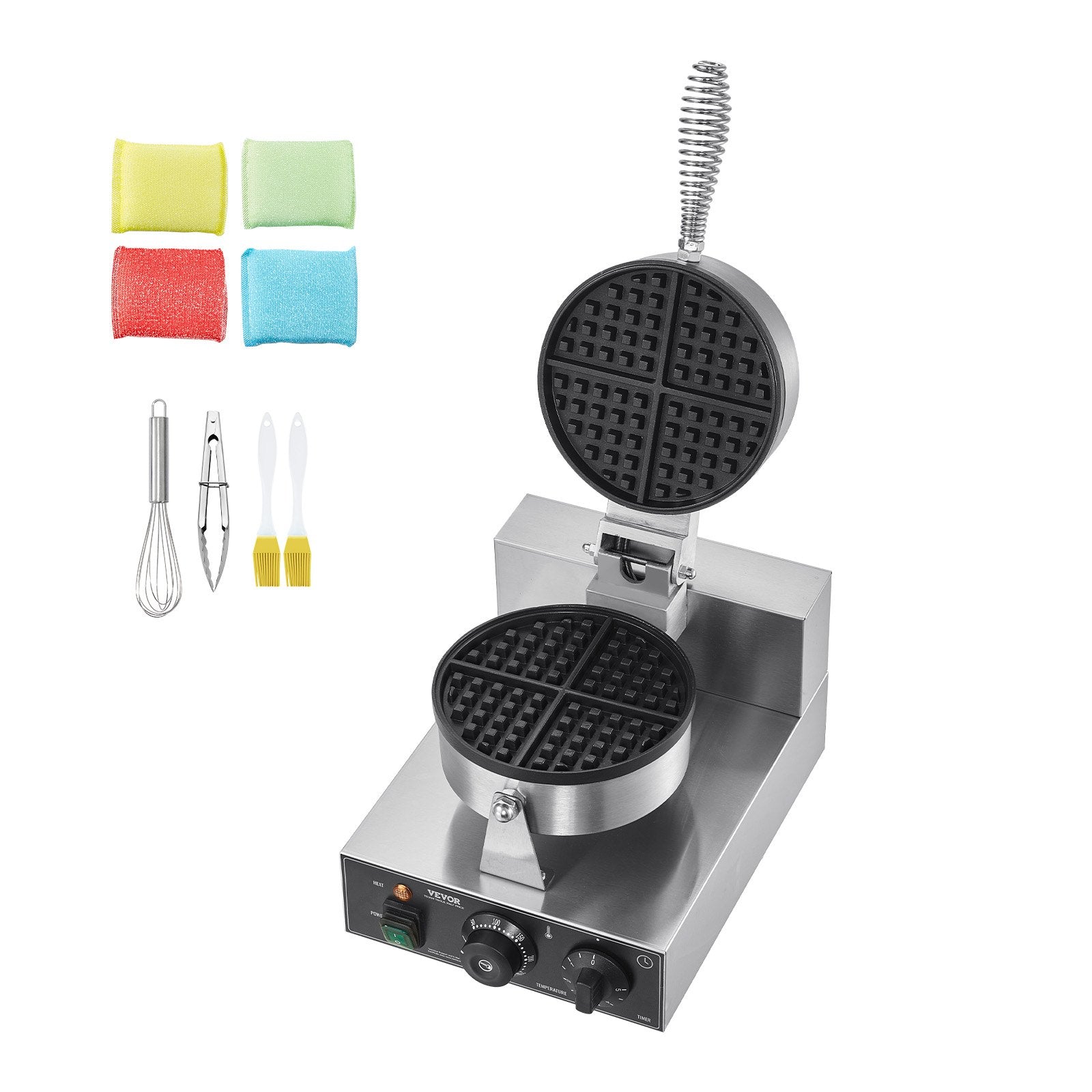 Commercial Waffle Maker, 1230W Round Waffle Baker Machine, Non-Stick Stainless Steel Belgian Waffle Iron with Temperature and Time Control, Handle, for Restaurant Bakery Snack Bar Family - Image 9