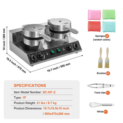 Commercial Waffle Maker, Dual-Head Round Waffle Baker Machine, 2460W Non-Stick Stainless Steel Belgian Waffle Iron with Temp and Time Control, Handle, for Restaurant Bakery Snack Bar Family - Image 7