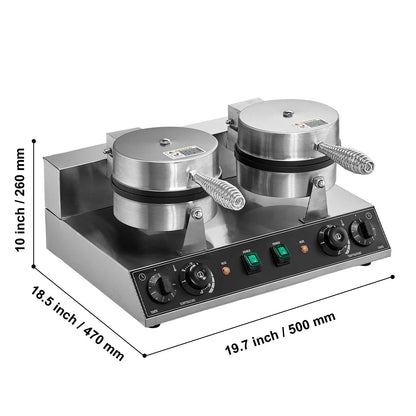 Commercial Waffle Maker, Dual-Head Round Waffle Baker Machine, 2460W Non-Stick Stainless Steel Belgian Waffle Iron with Temp and Time Control, Handle, for Restaurant Bakery Snack Bar Family - Image 8