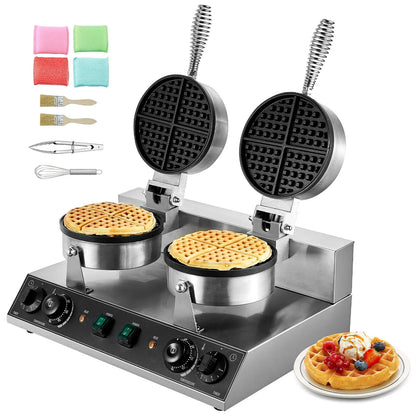 Commercial Waffle Maker, Dual-Head Round Waffle Baker Machine, 2460W Non-Stick Stainless Steel Belgian Waffle Iron with Temp and Time Control, Handle, for Restaurant Bakery Snack Bar Family - Image 9
