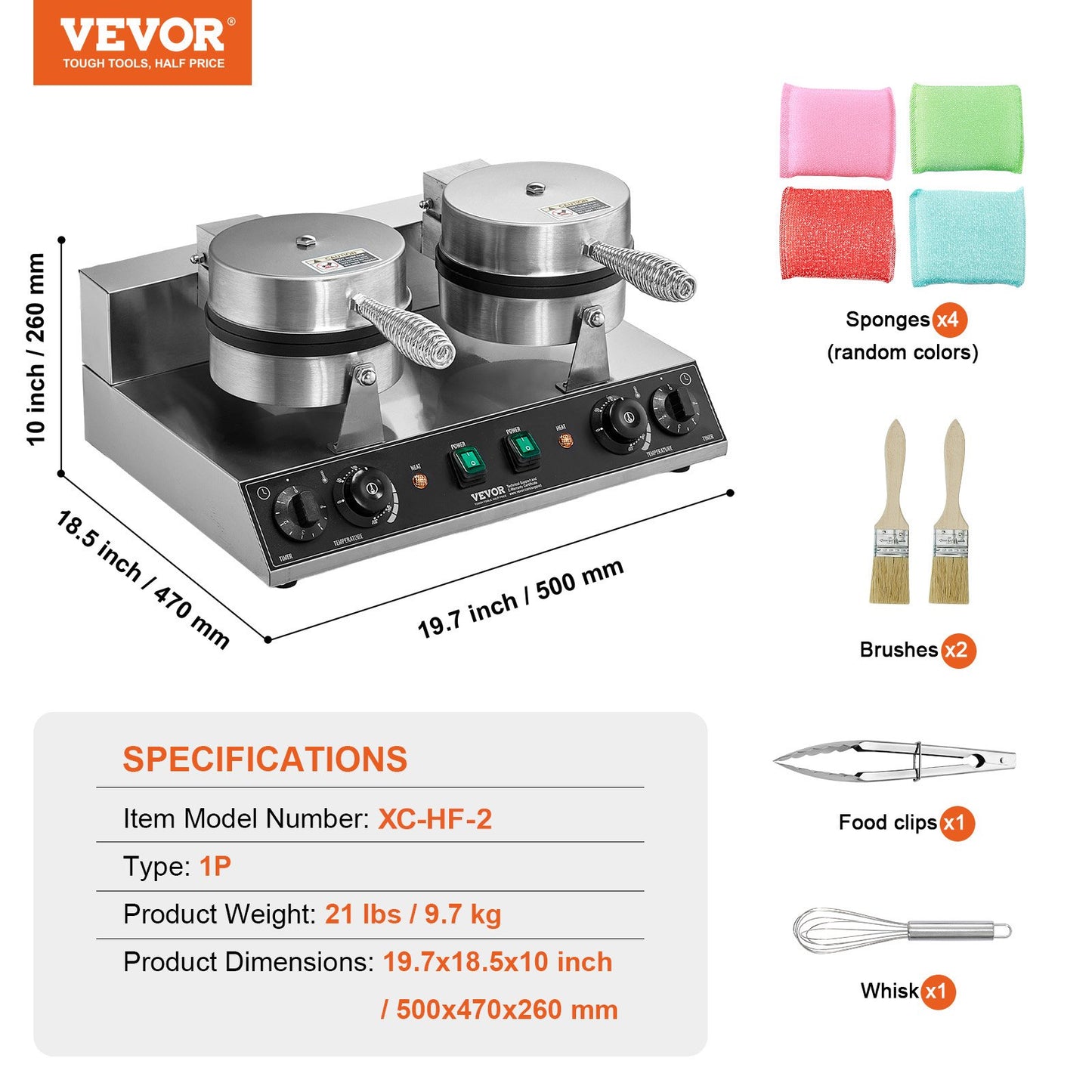 Commercial Waffle Maker, Dual-Head Round Waffle Baker Machine, 2460W Non-Stick Stainless Steel Belgian Waffle Iron with Temp and Time Control, Handle, for Restaurant Bakery Snack Bar Family - Image 7
