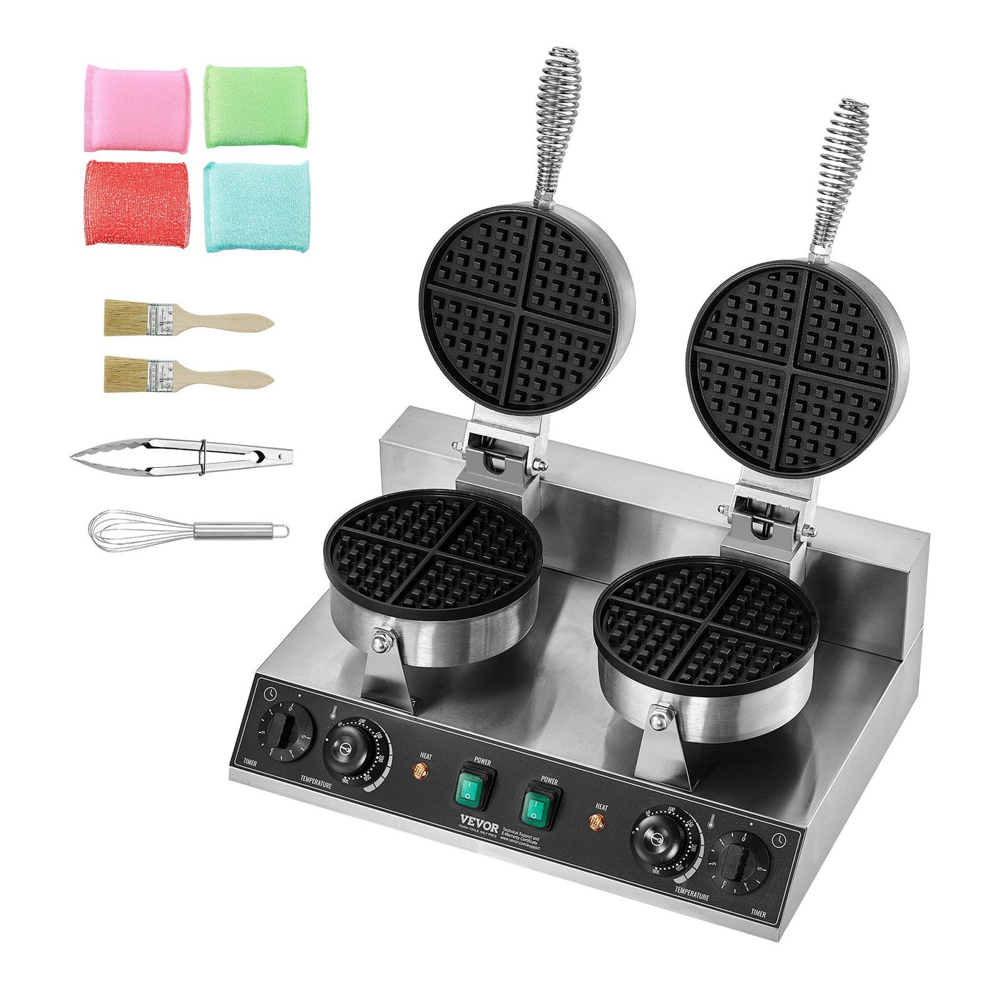Commercial Waffle Maker, Dual-Head Round Waffle Baker Machine, 2460W Non-Stick Stainless Steel Belgian Waffle Iron with Temp and Time Control, Handle, for Restaurant Bakery Snack Bar Family - Image 9