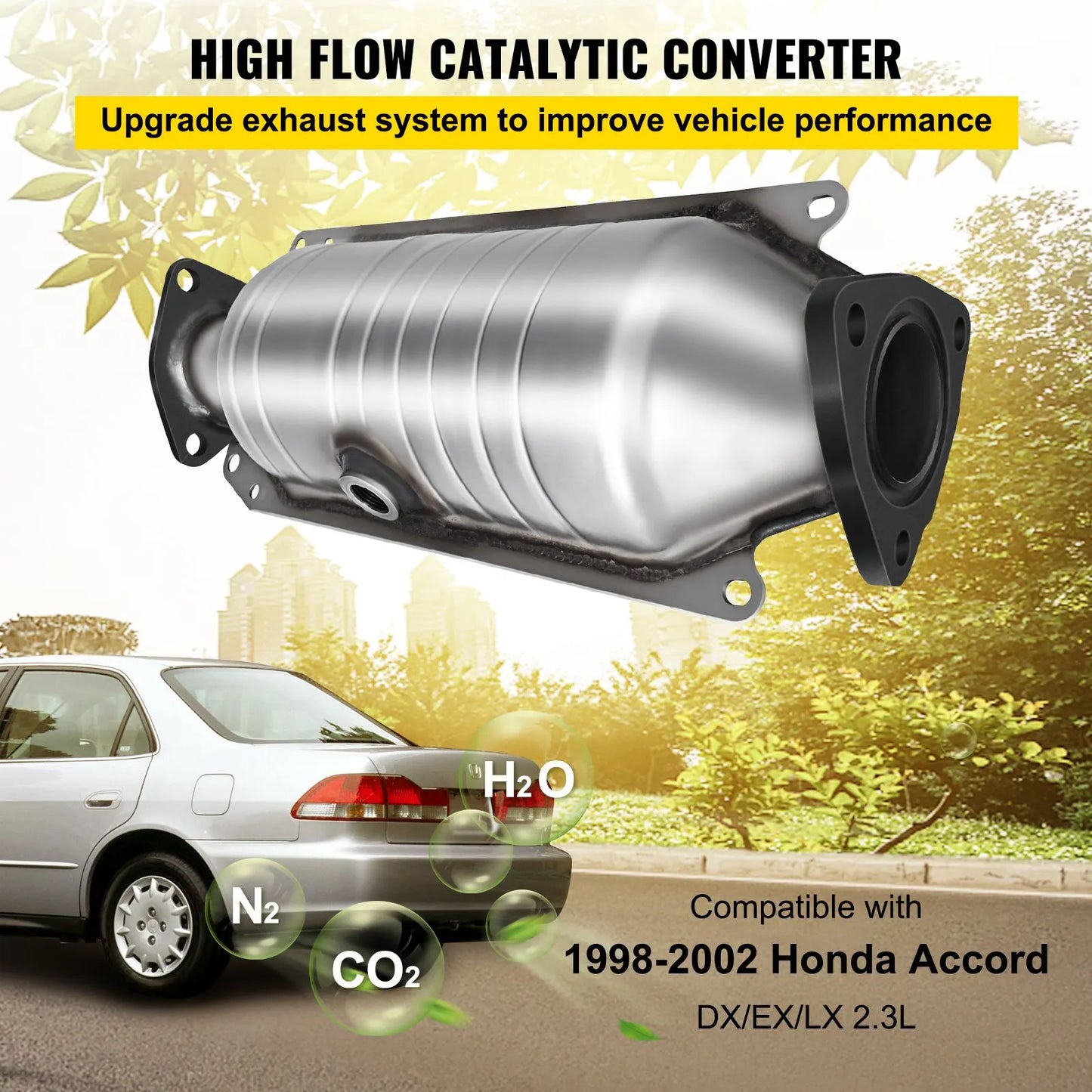 Catalytic Converter Compatible with 1998-2002 Honda Accord 2.3L, Direct-Fit High Flow Series Cat Converter, Stainless Steel Exhaust Converter Pipe with Flange Design & Gasket (OBD III Compliant) - Image 2