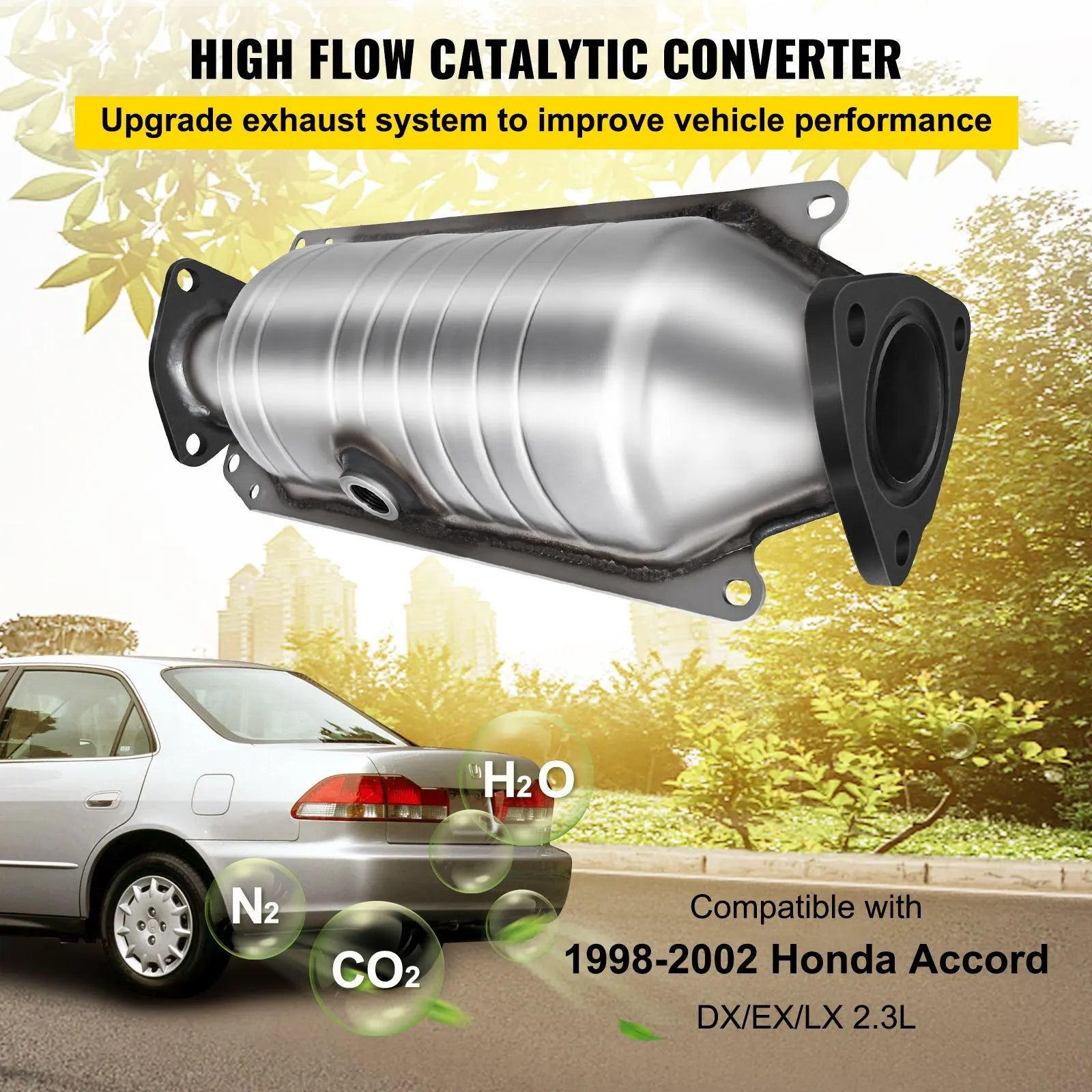 Catalytic Converter Compatible with 1998-2002 Honda Accord 2.3L, Direct-Fit High Flow Series Cat Converter, Stainless Steel Exhaust Converter Pipe with Flange Design & Gasket (OBD III Compliant) - Image 2
