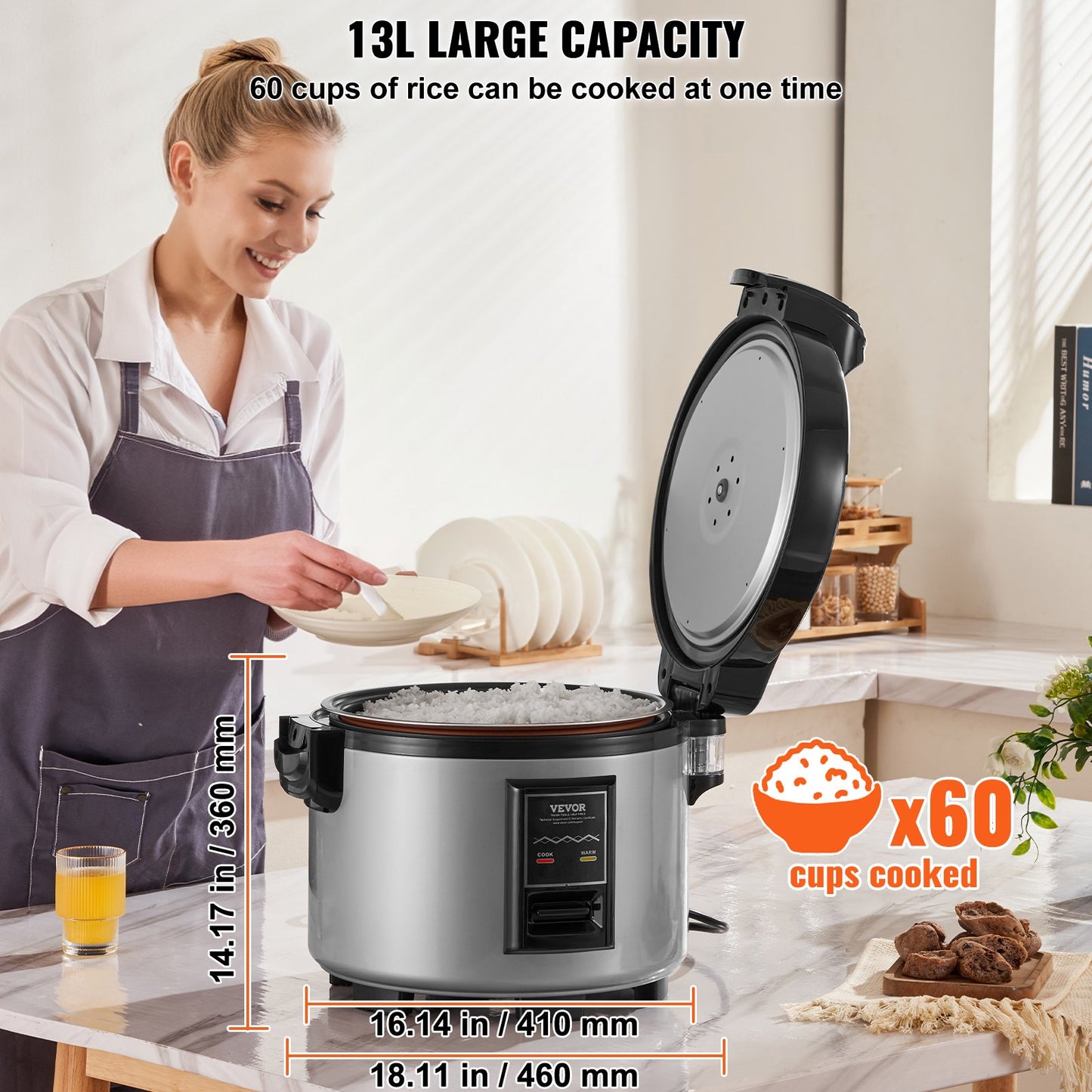 Commercial Rice Cooker 60-Cup Non-Stick Pot 13L 12H Keep Warm Restaurant - Image 3