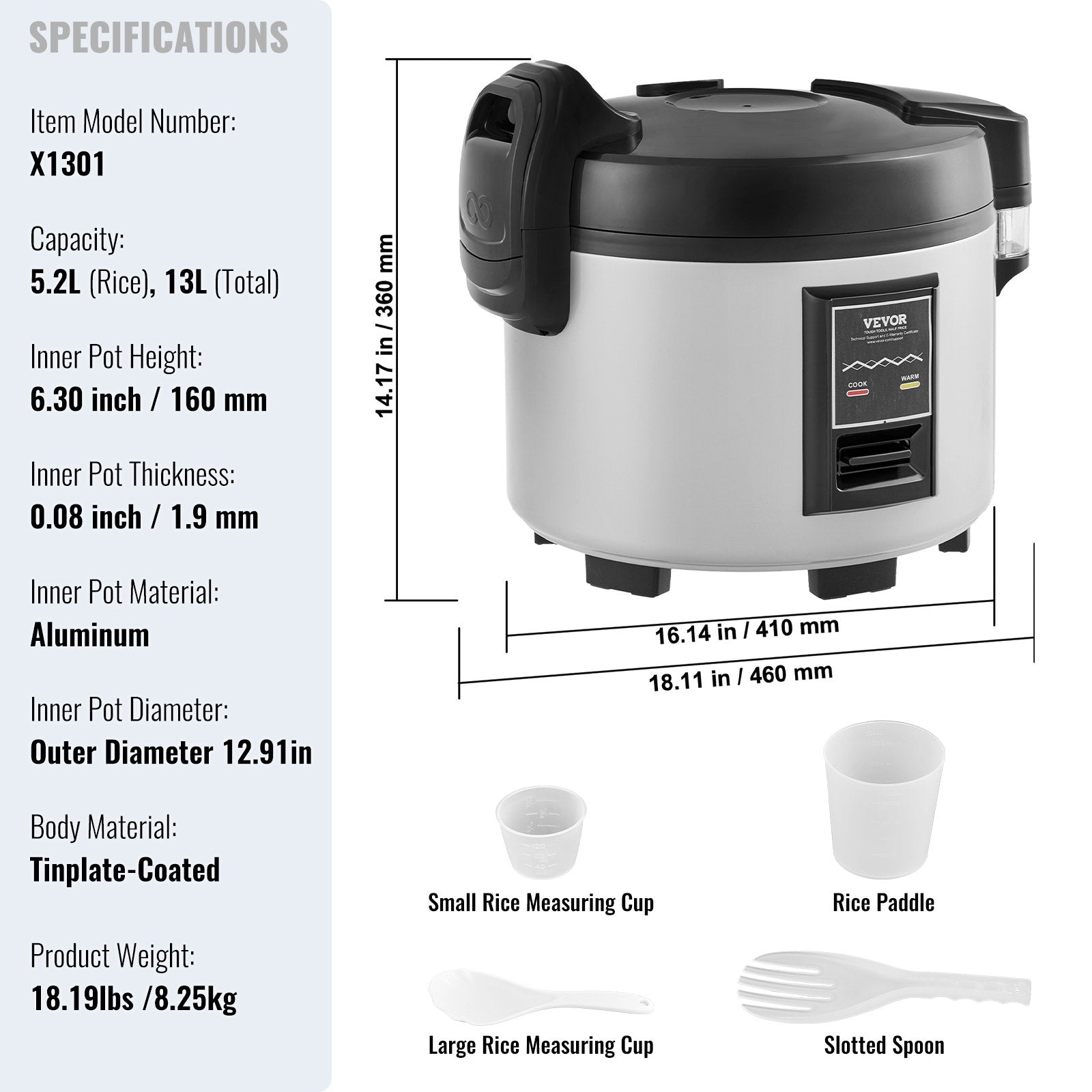 Commercial Rice Cooker 60-Cup Non-Stick Pot 13L 12H Keep Warm Restaurant - Image 7