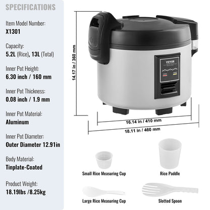 Commercial Rice Cooker 60-Cup Non-Stick Pot 13L 12H Keep Warm Restaurant - Image 7