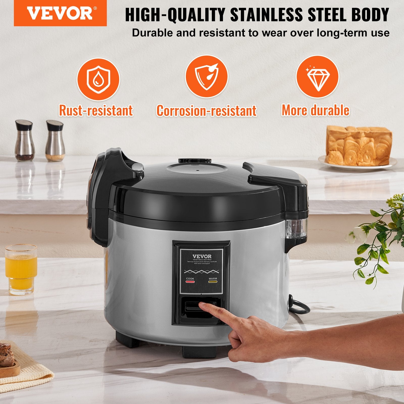 Commercial Rice Cooker, 45-Cup Rice Cooker, 9 Liter Large Rice Cooker and Warmer with Nonstick Inner Pot, Fast Cooking and 12-Hour Keep Warm, with Rice Cup and Paddle, for Restaurant - Image 2