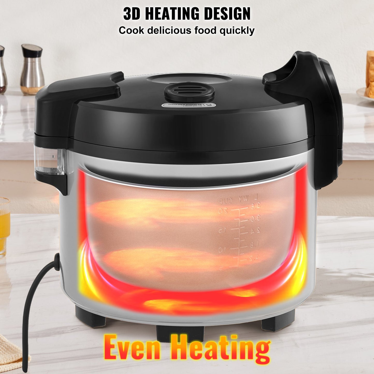Commercial Rice Cooker, 45-Cup Rice Cooker, 9 Liter Large Rice Cooker and Warmer with Nonstick Inner Pot, Fast Cooking and 12-Hour Keep Warm, with Rice Cup and Paddle, for Restaurant - Image 5