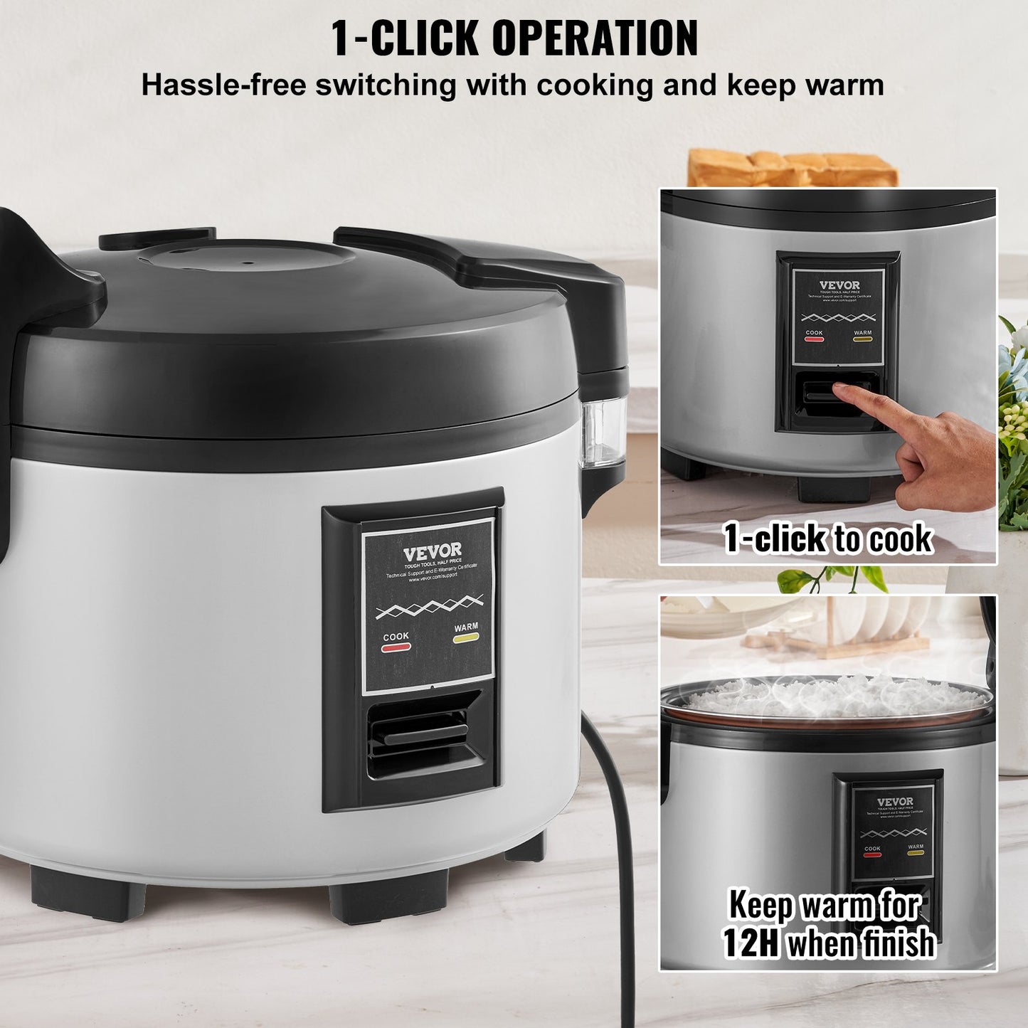 Commercial Rice Cooker, 45-Cup Rice Cooker, 9 Liter Large Rice Cooker and Warmer with Nonstick Inner Pot, Fast Cooking and 12-Hour Keep Warm, with Rice Cup and Paddle, for Restaurant - Image 6